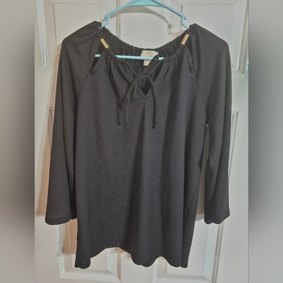 Michael Kors Black Textured Peasant Top Women’s Small Boho Minimalist Blouse - Picture 2 of 7